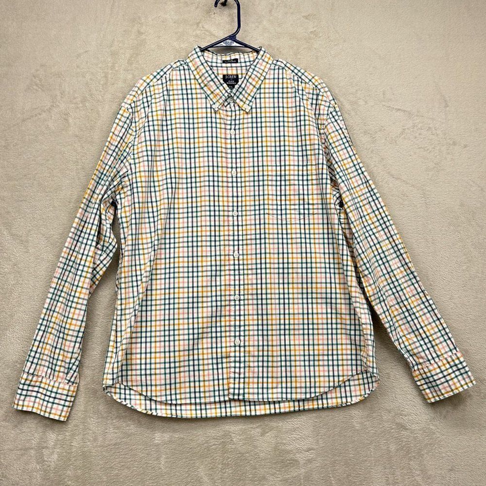 JCrew Mens Flex Washed White Check Slim Untucked Button Up Long Sleeve Shirt XXL